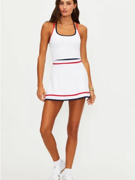 Nwt Beach Riot White Mini Skirt With Red And Navy Trim